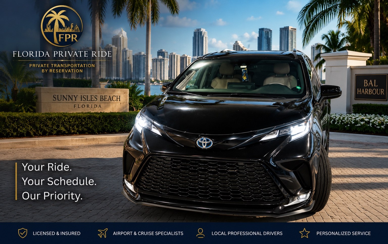 Florida Private Ride black Toyota Sienna in South Florida